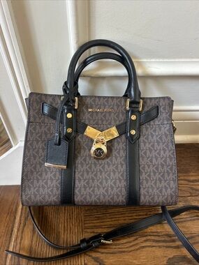 Michael Kors Nouveau Hamilton Logo Satchel in brown and black